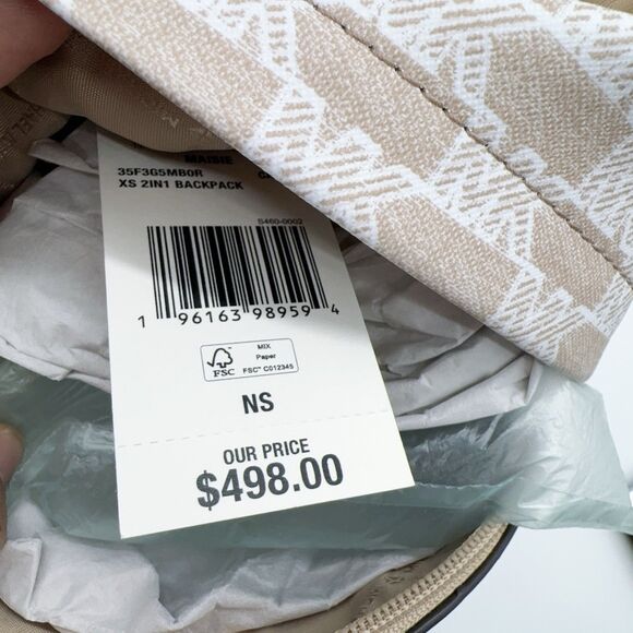 Michael Kors Maisie Extra-Small Logo 2-in-1 Backpack Camel Chain Cardcase Wallet - Picture 7 of 13